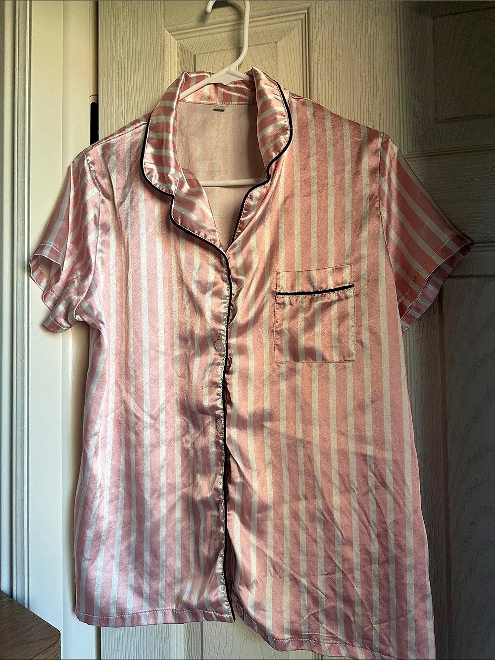 Victoria's Secret inspired Signature Satin Short Pajama Top Pink & White